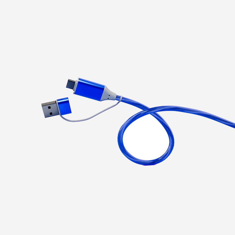Καλώδιο με διπλές υποδοχές USB-A και Type-C στην είσοδο, μήκους 120 cm με πολλαπλή υποδοχή για εξόδους micro USB, Lightning και Type-C, κατάλληλο για φόρτιση smartphones και άλλων συσκευών.